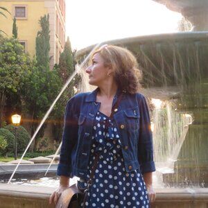 Annabella Navy / White polka dot summer dress with front ruffle
